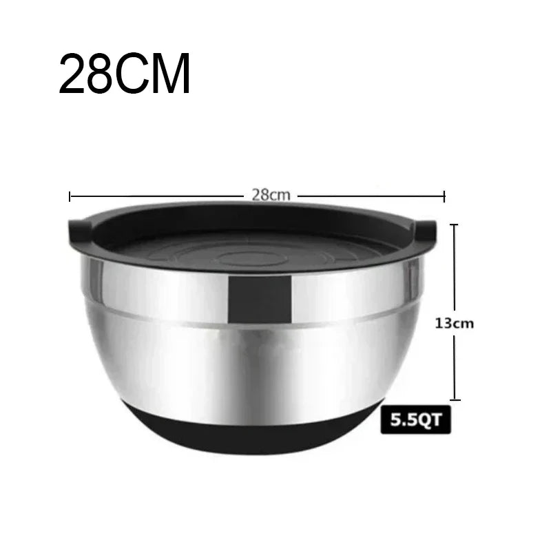 Stainless Steel Mixing Bowls with Lid & Non-Slip Silicone Base