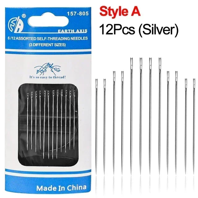Self-Threading Stainless Steel Sewing Needles Kit – 12pc Set