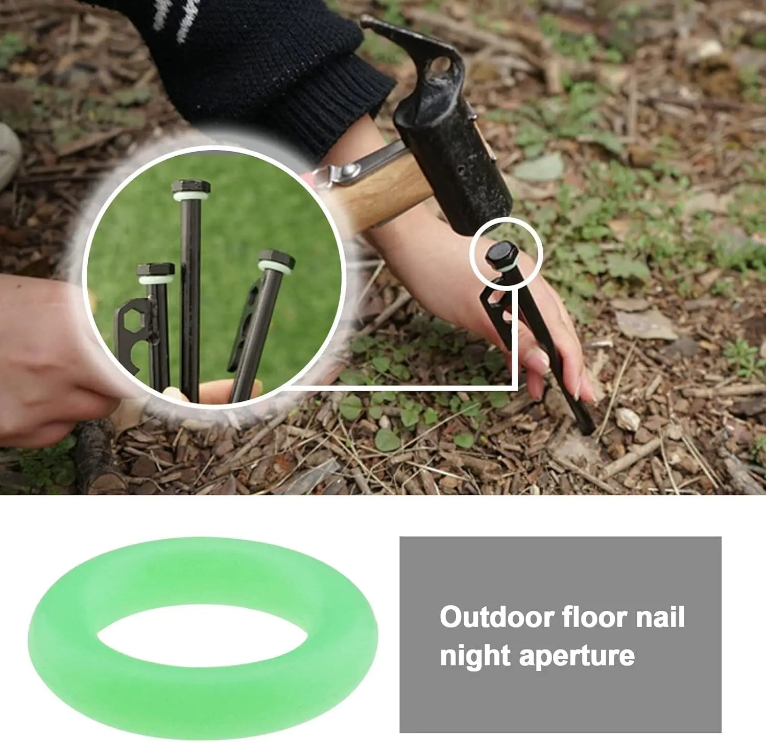 Outdoor Tent peg Glow in The Dark Silicone Green Fishing Camping Peg Rings Tent Pegs Accessories for Night Warning Peaceful Pleasures Health and Wellness