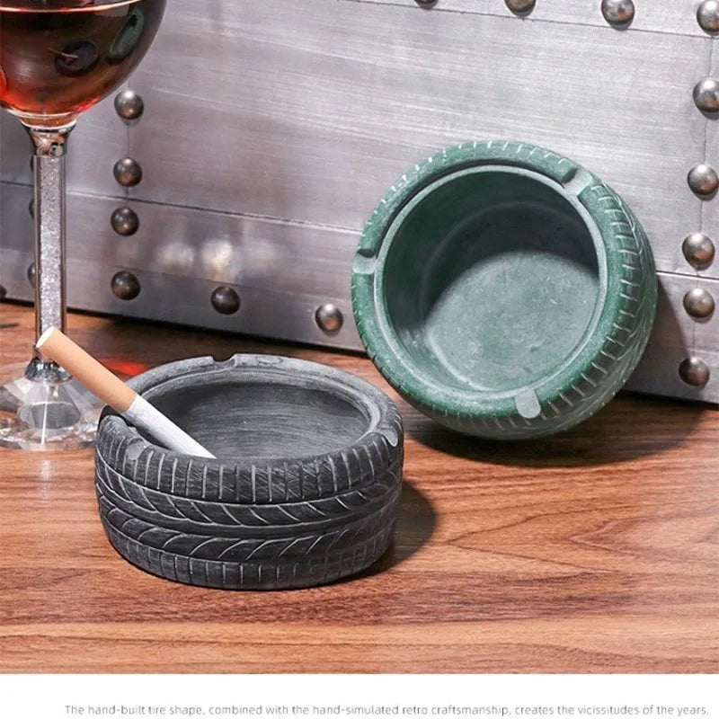 INS Retro Tire Shaped Smokeless Desktop Ashtray Personalized Trendy Creative Home Bar Ashtray for Stylish Smoking Convenience Peaceful Pleasures Health and Wellness