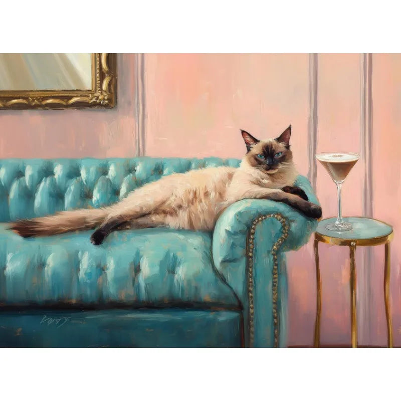 Vintage Trendy Cute Black Cat with Disco Ball&Tropical Drink Cocktail Poster Canvas Painting Wall Art Pictures Home Decor Gift Peaceful Pleasures Health and Wellness 10 20x30cm Unframed