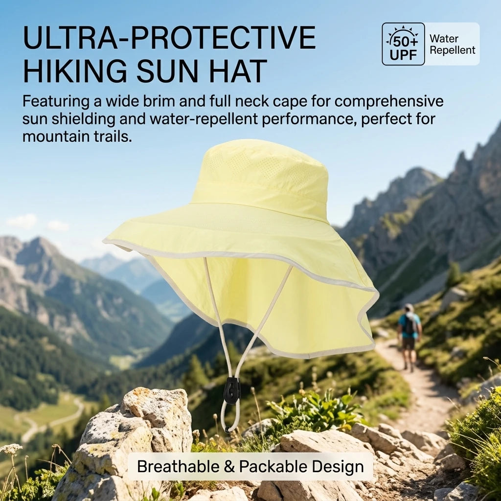 Sun-Protection Hat With Detachable Cape UPF50+ Wide Brim For Outdoor Hiking Fishing Peaceful Pleasures Health and Wellness