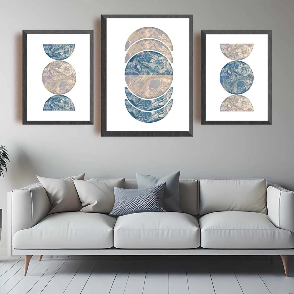 Abstract Wall Art Blue Beige Geometric Half Circle Canvas Painting Nordic Style Poster Prints for Bedroom Living Room Wall Decor Peaceful Pleasures Health and Wellness