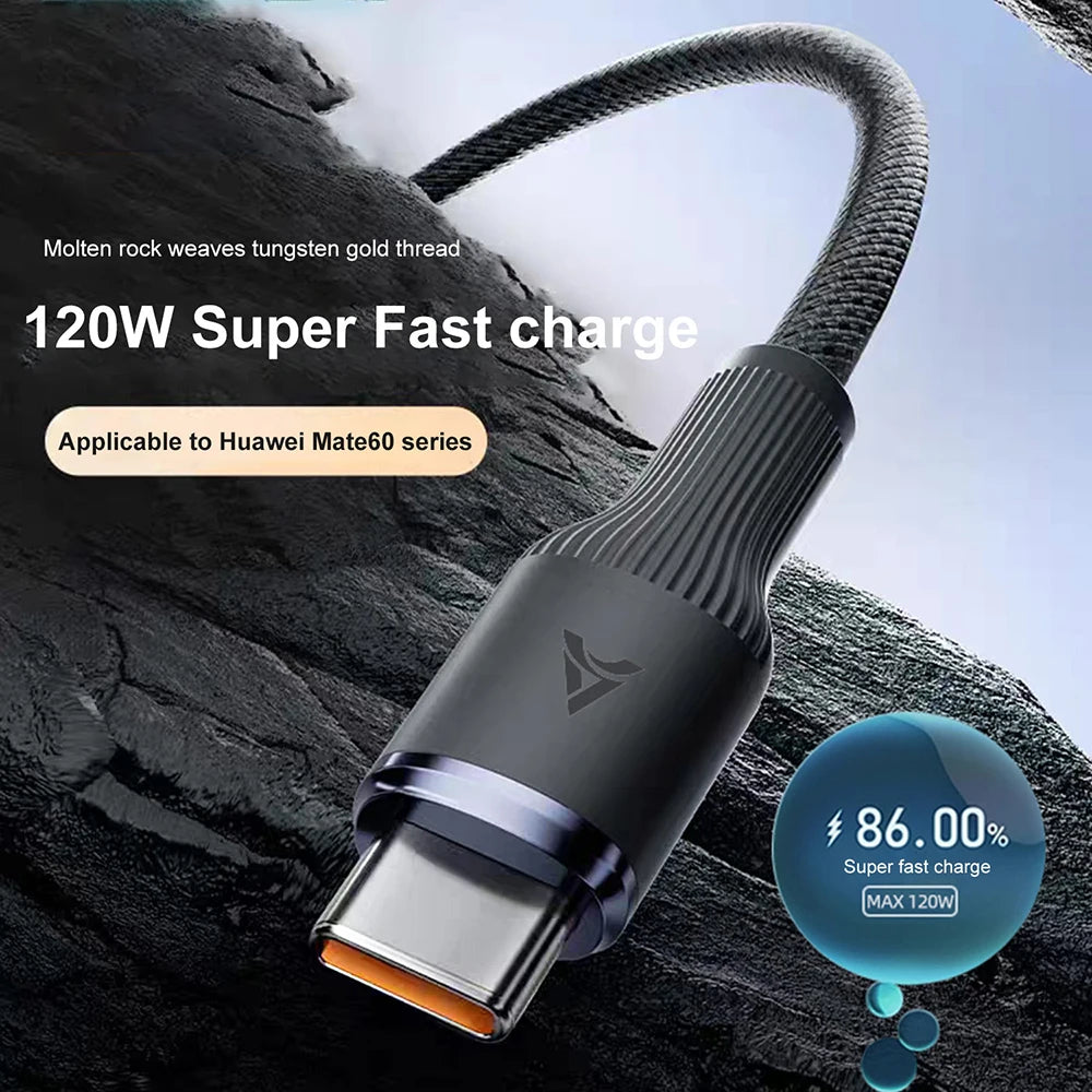 120W USB-A to USB-C Fast Charging Braided Cable – Tungsten Gold Peaceful Pleasures Health and Wellness