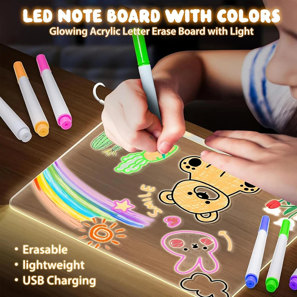 Children LED Writing Board with Stand – Colorful LED Message Board with 7 Fluorescent Pens, Perfect Gift for Kids
