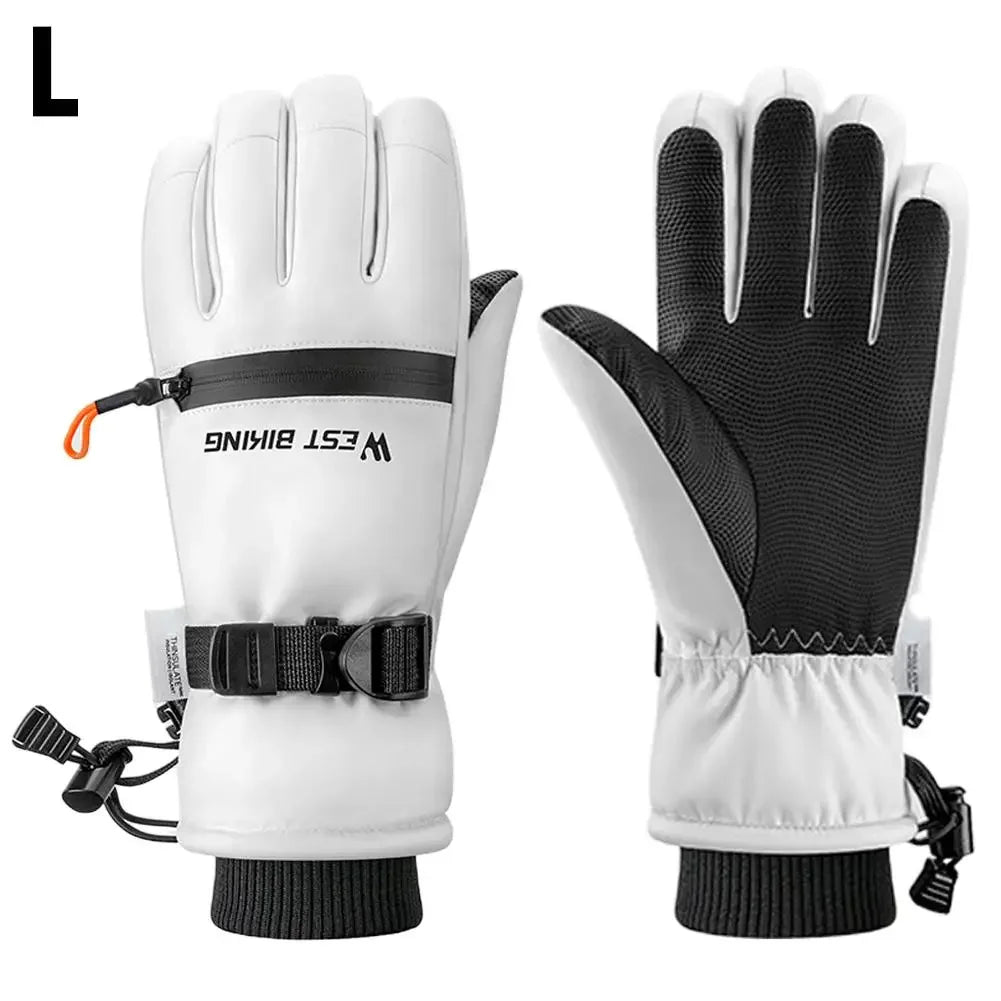 Winter ski gloves for men and women waterproof windproof warmth thickened anti-slip touch screen riding driving gloves Peaceful Pleasures Health and Wellness White L