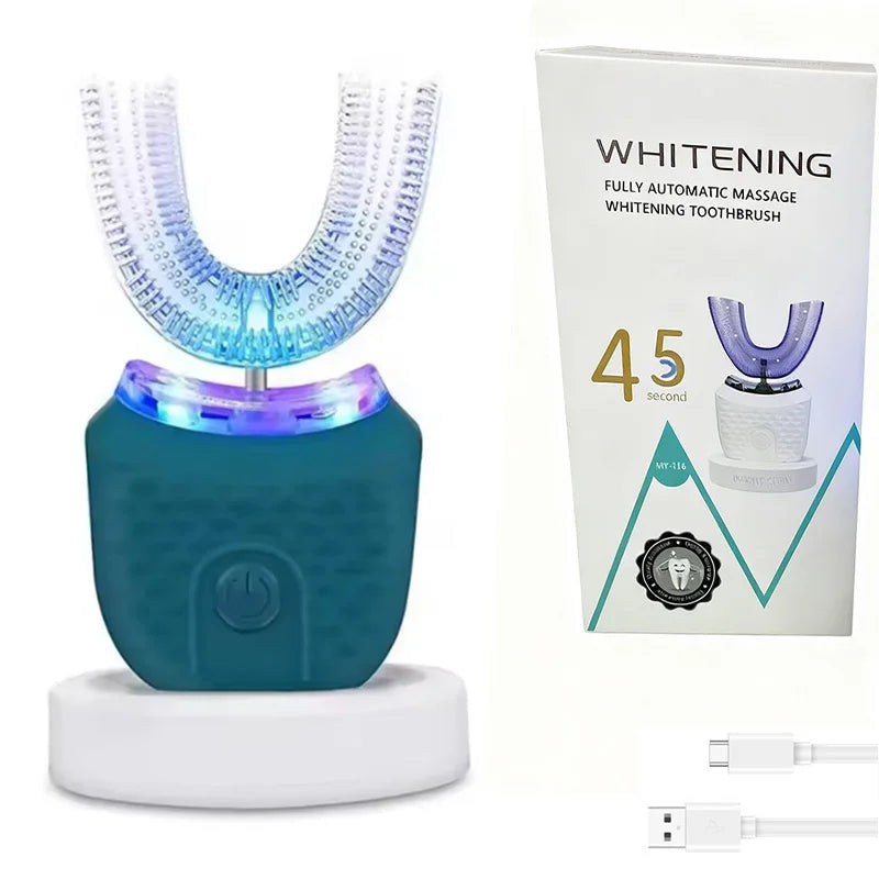 U-shaped ultrasonic IPX7 waterproof wireless electric toothbrush, featuring teeth whitening and deep cleaning functions Peaceful Pleasures Health and Wellness green