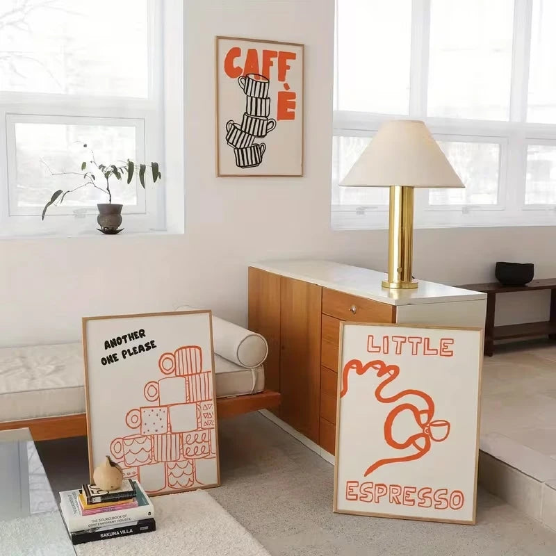 3-Piece Modern Espresso Canvas Wall Art – Orange & Black