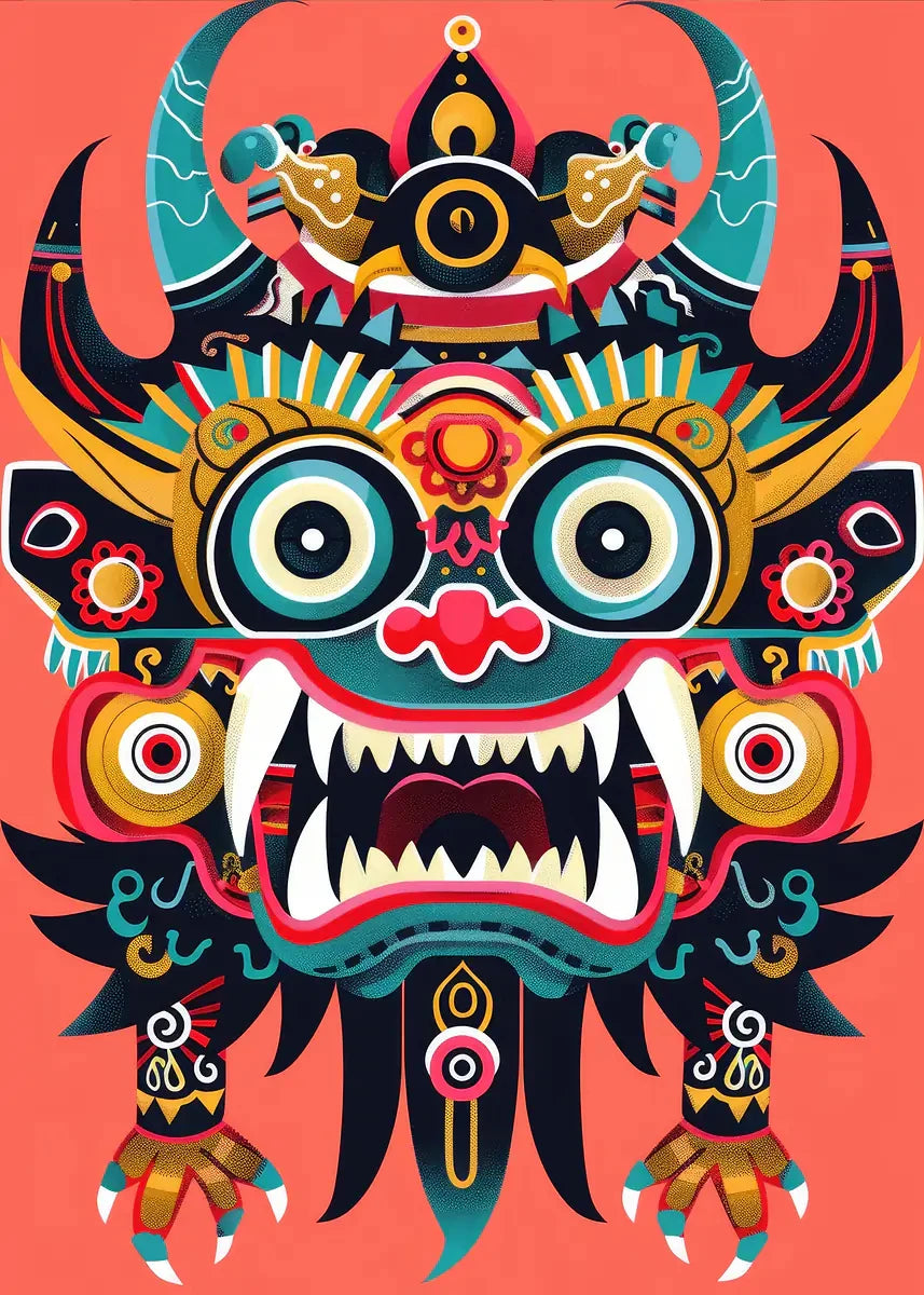 Japanese Oni Samurai Yokai Mask Canvas Wall Art Poster Print Canvas Wall Art Print Peaceful Pleasures Health and Wellness DM95-6 50x70cm Unframed