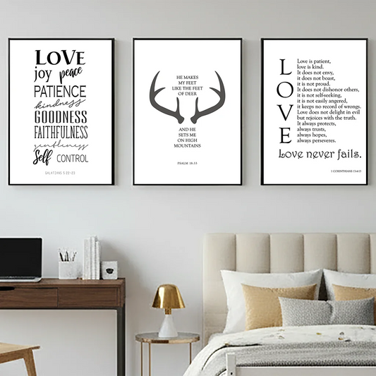 Inspirational Quote Wall Art, Nordic Love Canvas Painting, Minimalist Deer Antler Poster Print for Bedroom Living Room Decor Peaceful Pleasures Health and Wellness