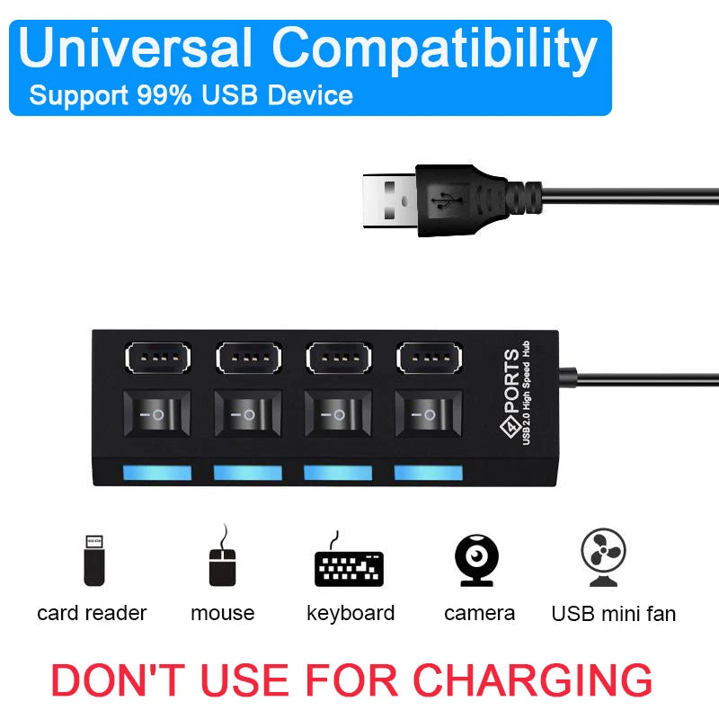 4/7 Port USB 2.0 Hub Splitter with LED Switch | PC & Laptop