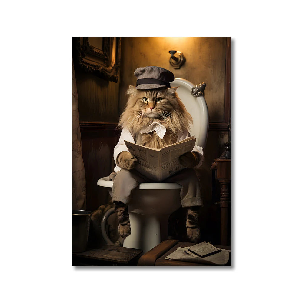 Funny Animals Toilet Canvas Painting Prints Gorilla Elephant Cat Dog Wall Poster Picture for Bathroom Room Home Decoration Peaceful Pleasures Health and Wellness 83425 50x70cm Unframed
