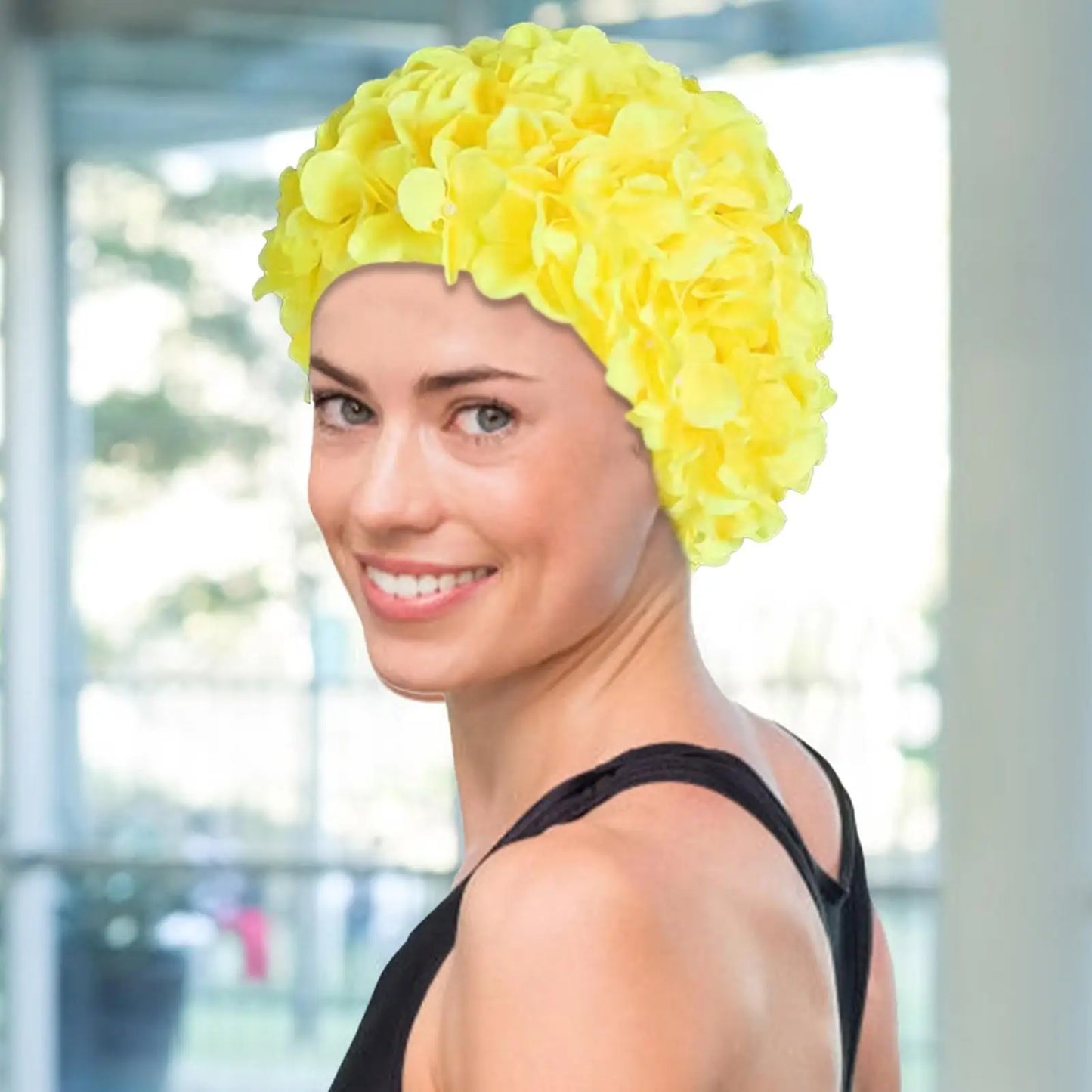 3D Floral Petal Swim Cap – Retro Stretch Hat for Women
