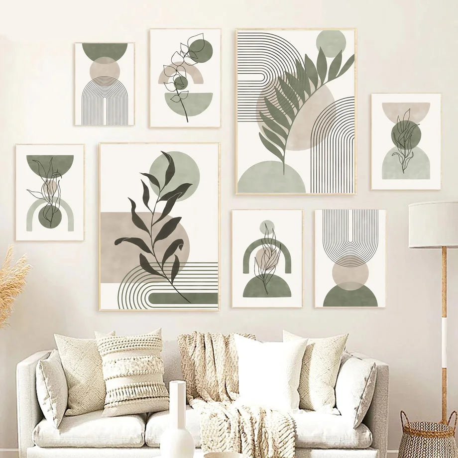 Vintage Boho Leaf Canvas Wall Art | Nordic Abstract Print