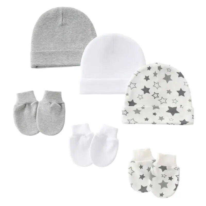 Newborn Baby Hats & Mittens 3-Set – Soft Cotton, 0–3 Months