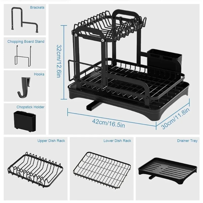 Double-layer Dish Bowl Drainer Storage Rack Small Tableware Plate Cutting Board Organizer Holder Kitchen Accessories Bathroom Peaceful Pleasures Health and Wellness