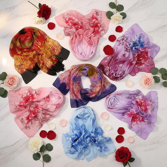 Women's Chiffon Floral Gradient Scarf Shawl – 160×50cm Chiffon Scarf Shawl Oasis Select