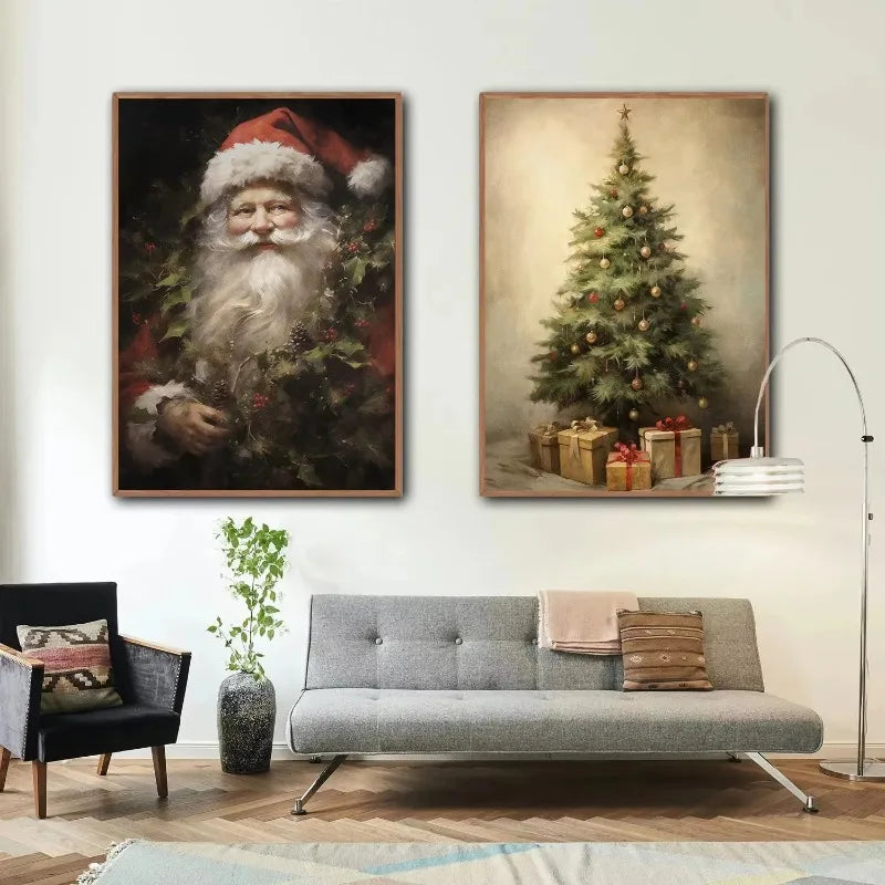 Vintage Santa Claus Portrait in Mistletoe Reading Letters Toy Cookie Poster Canvas Painting Wall Pictures Christmas Home Decor Peaceful Pleasures Health and Wellness