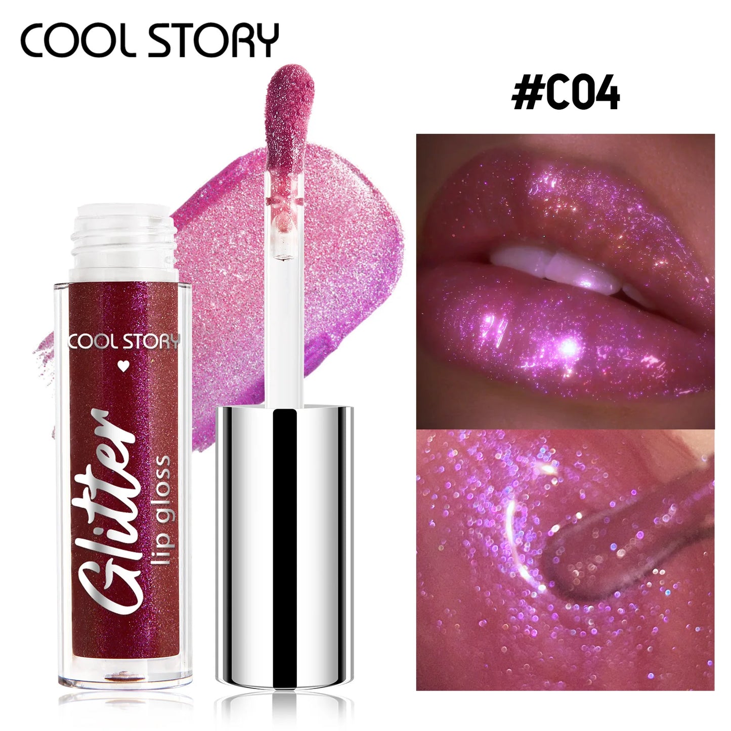 8-Color Glitter Lip Gloss | High Shine Pearl Lip Glaze with Sparkle