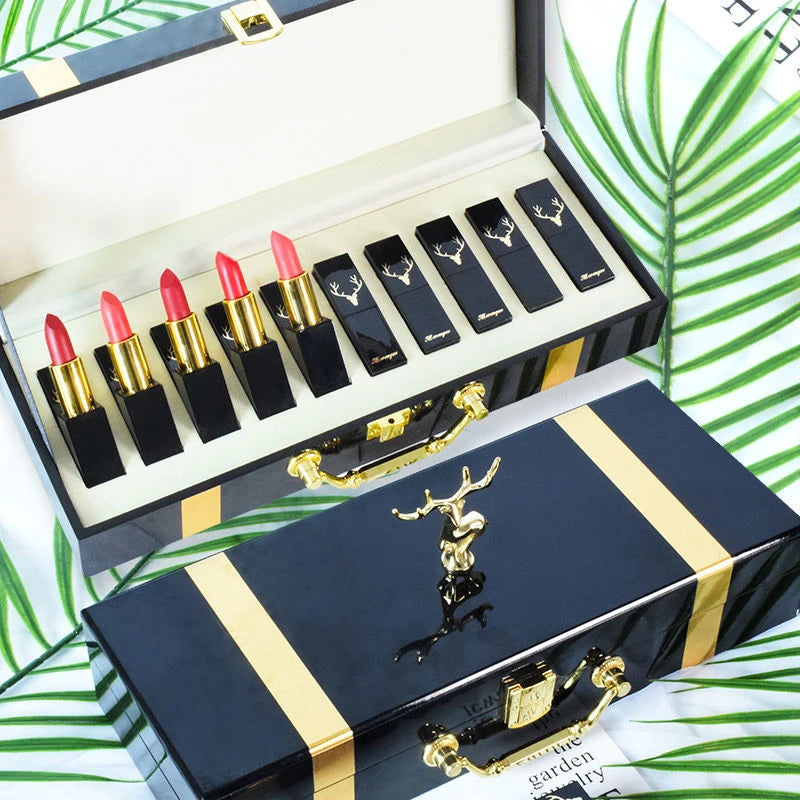 10-Pc Velvet Matte Lipstick Set | Luxury Wooden Gift Box