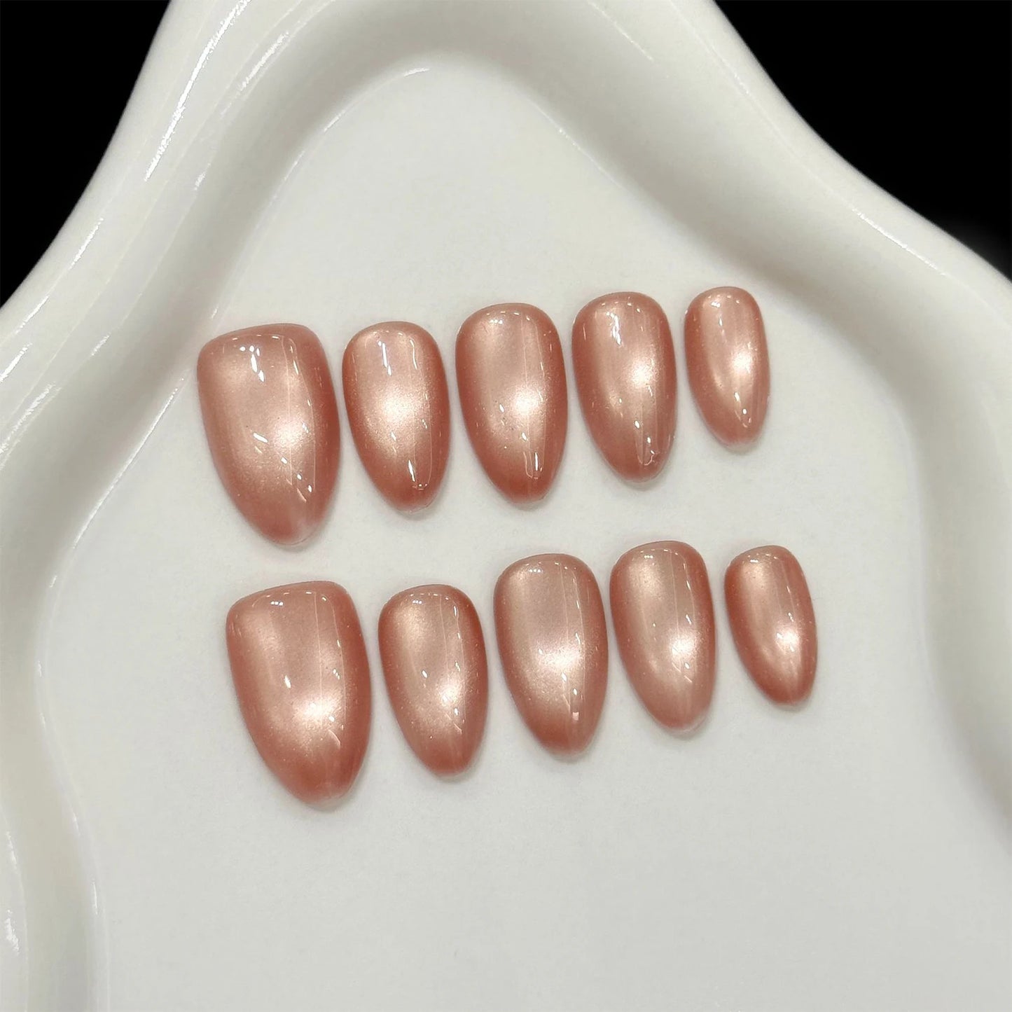 10pcs Handmade Glass Bead Cat Eyes Press on Nails Solid Color Fake Nails Wearable Reusable Ins Simple Long Almond False Nail Tip Peaceful Pleasures Health and Wellness M 2