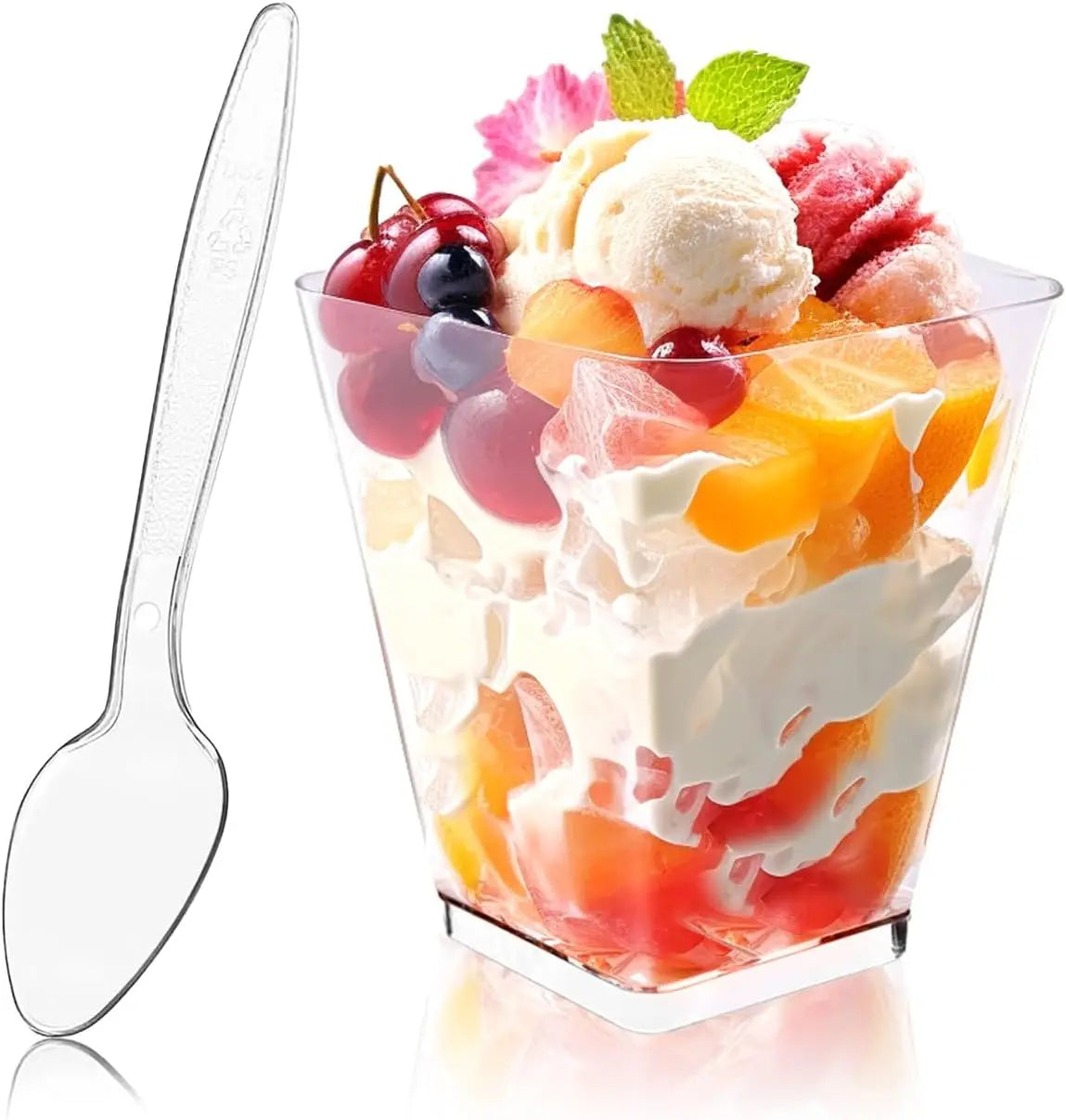 25/50 5oz Dessert Cups with Spoons Clear Plastic Parfait Appetizer Cups Dessert Shooters Party Serving Cups for Pudding Mousse Peaceful Pleasures Health and Wellness Clear 50pcs