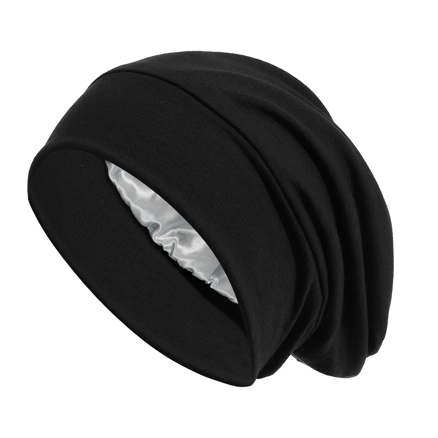 Women's Satin Turban Cap | Hijab Beanie Bonnet Head Wrap Satin Turban Cap Peaceful Pleasures Health and Wellness black