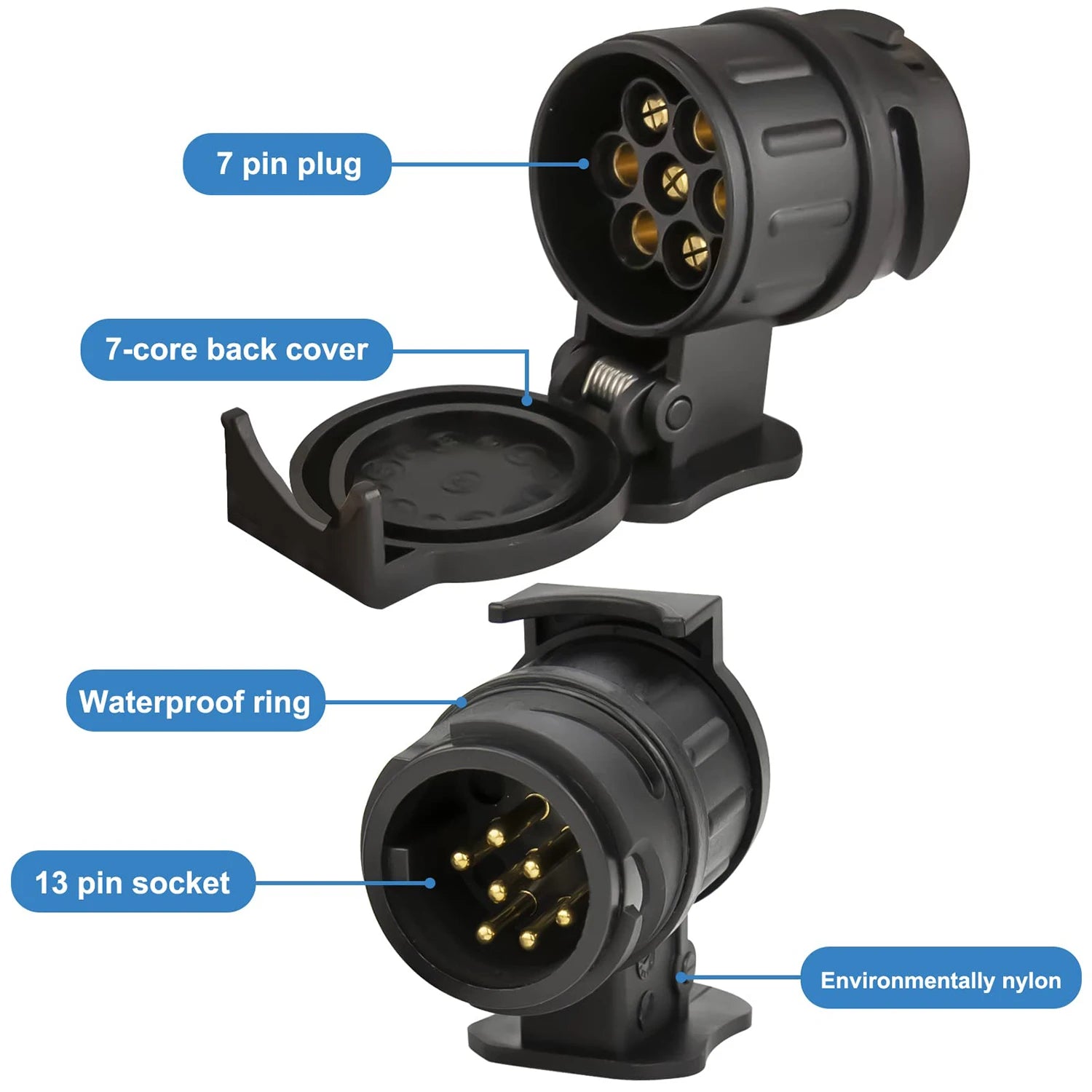 13 Pin to 7 Pin Towing Adaptor Trailer Caravan Truck Towbar Car Plug Adapter 12V Waterproof Electric Socket Converter Connector Peaceful Pleasures Health and Wellness