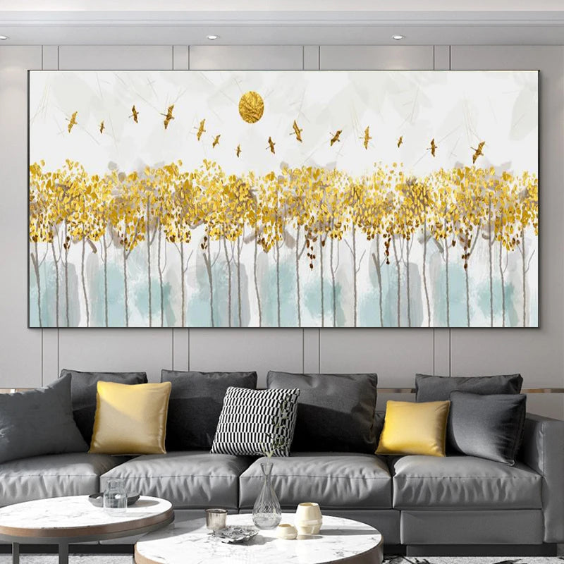 Abstract Leaves Oil Painting Print On Canvas Texture Golden and Silver Trees Wall Art Modern Home Decor Living Room Wall Decor Peaceful Pleasures Health and Wellness black golden-4 20x40cm