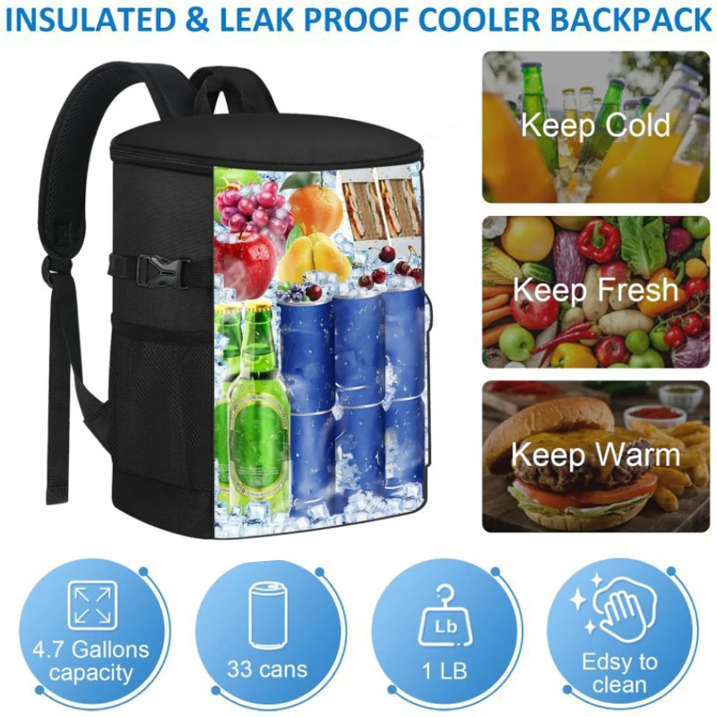 20L Insulated Cooler Backpack 33 Cans Capacity Leakproof for Camping Hiking Picnic Beach Travel with Comfortable Shoulder Straps Peaceful Pleasures Health and Wellness