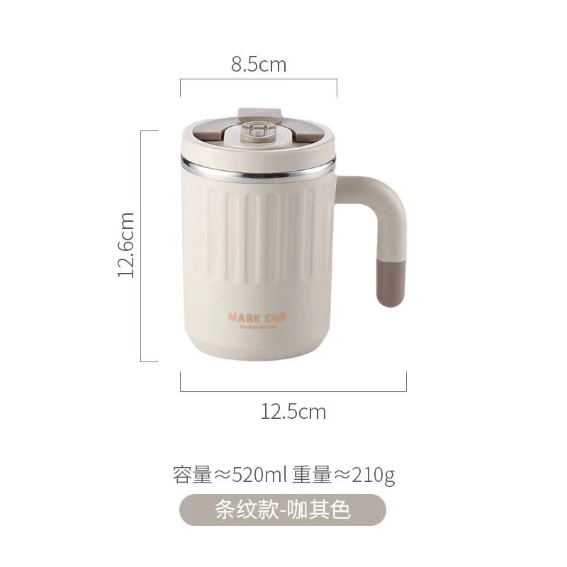2026 Hot 520ML Insulated Coffee Mug with Handle, Shatterproof 304 Stainless Steel Coffee Mug, Double Wall Vacuum Water Cup Peaceful Pleasures Health and Wellness Striped khaki 501-600ml