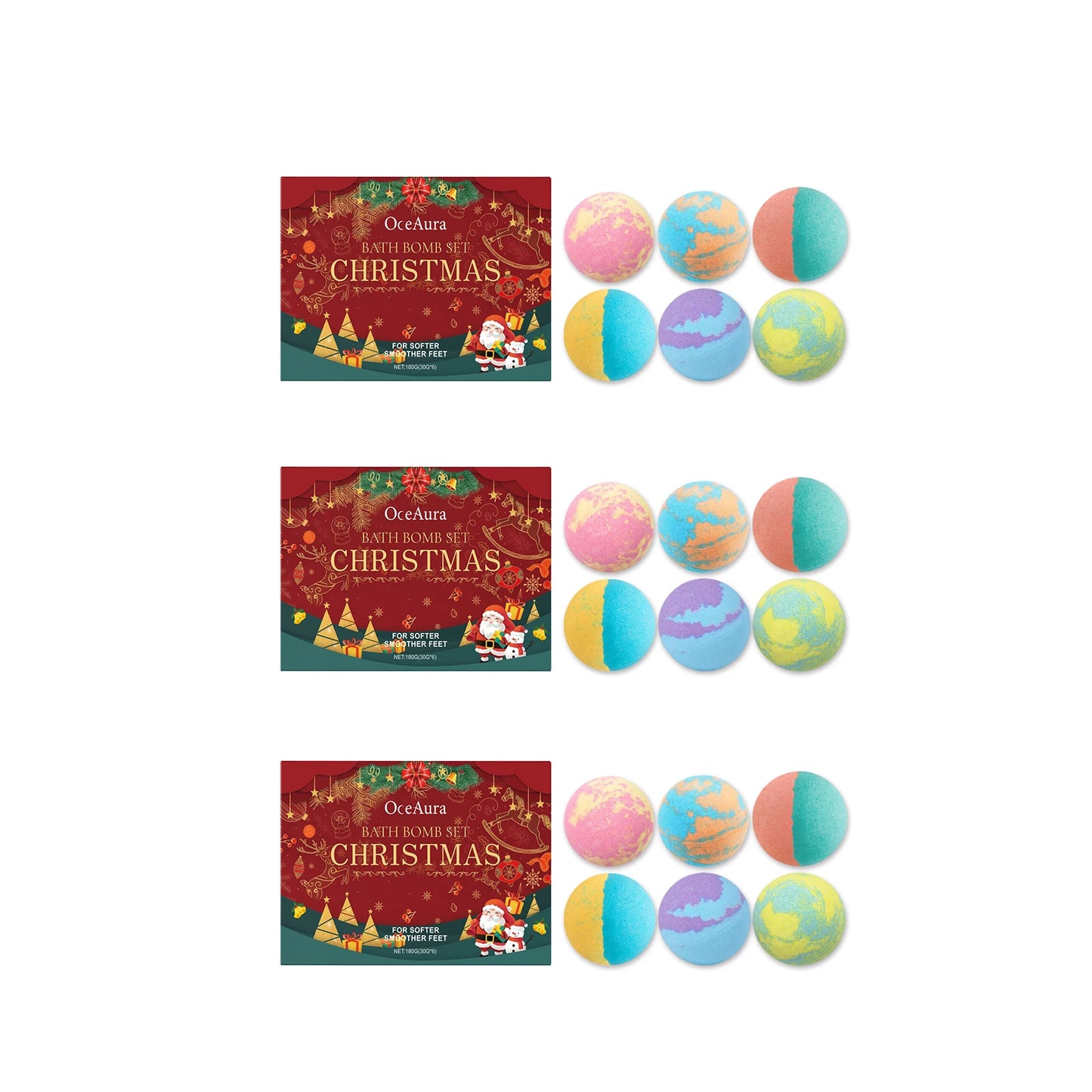Christmas Bubble Bath Ball Gift Box Relaxing Moisturizing Dry Skin Fatigue Relief Smoothing Colorful Salt Ball Bubble Bombs Set Peaceful Pleasures Health and Wellness 540g boxed