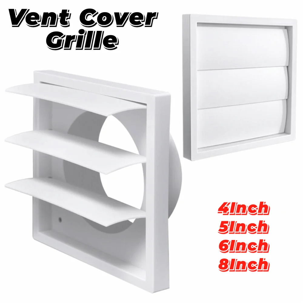 White Plastic Dryer Vent Hood Cover Grille with Screen | 4–8"