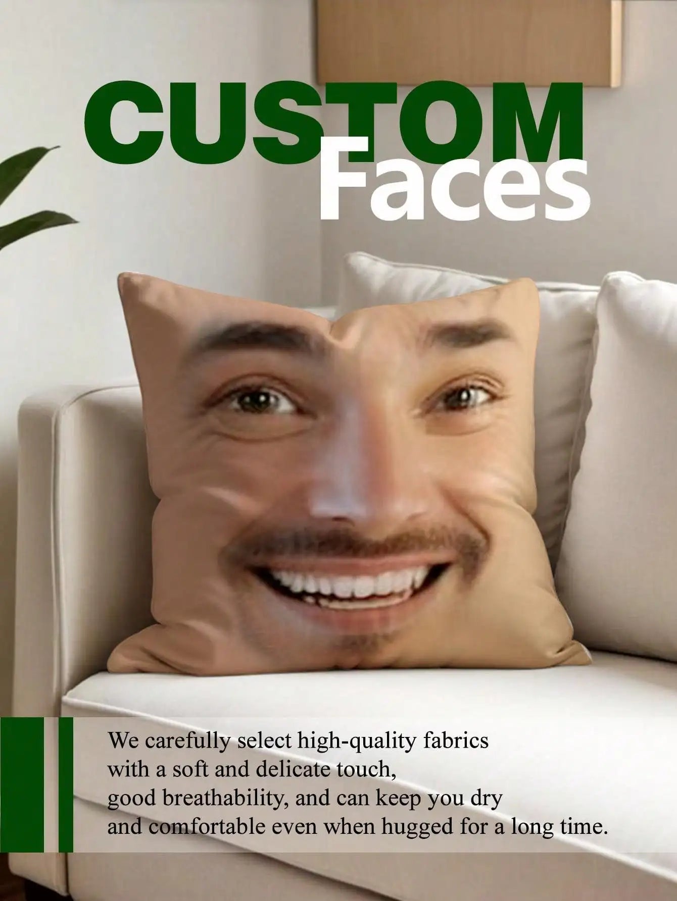 1pc Custom Face Square Pillow Personalized Photo Pillow Funny Gift for Him Her Sofa Car Decor Cover Insert Peaceful Pleasures Health and Wellness With Pillow Insert 50x50cm