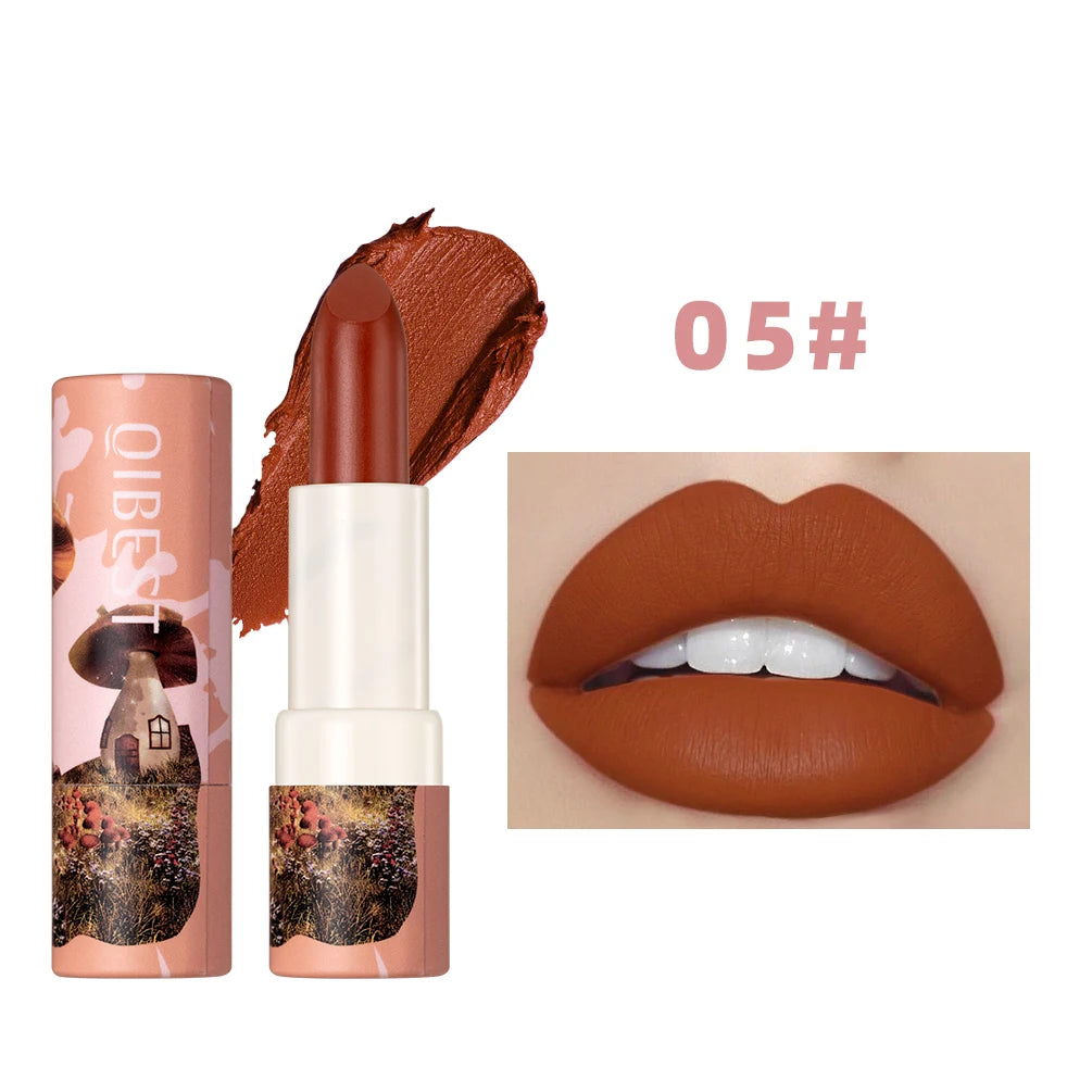 QIBEST Fantasy 6 colors Mushroom Lipstick Makeup Long Lasting Velve Red Sexy Lip Tint Moisture Nude Lip Gloss Women Cosmetics Peaceful Pleasures Health and Wellness 05