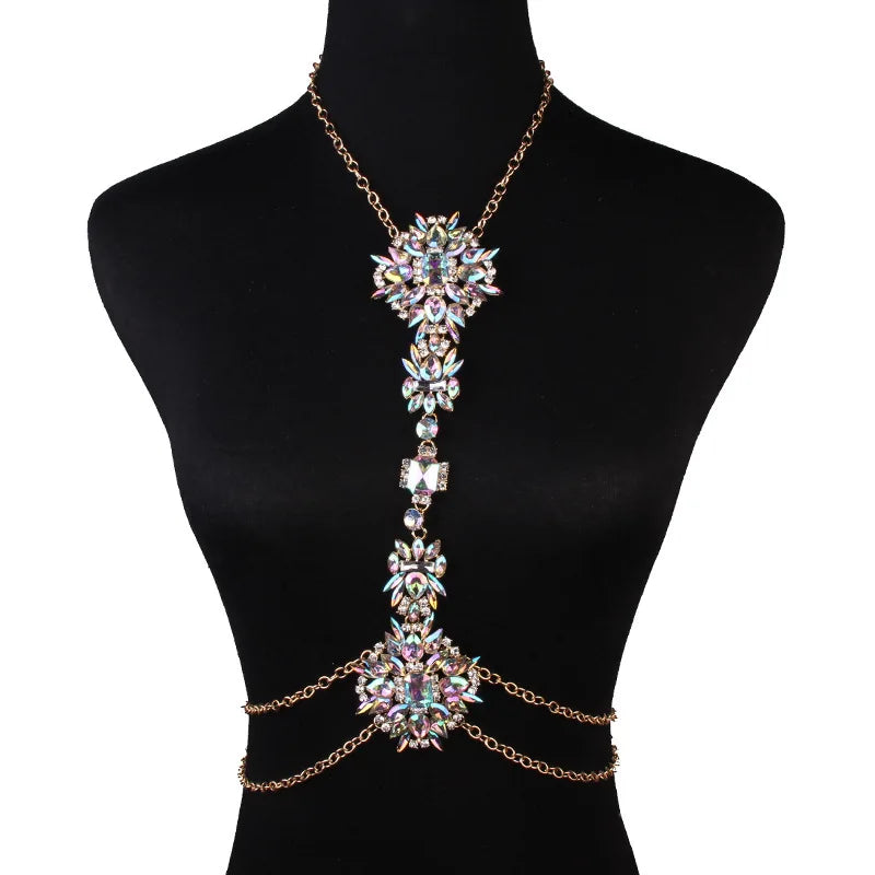 Boho Rhinestone Statement Chest Chain Crystal Necklace Body Chain For Pregnant Women Photography Props Peaceful Pleasures Health and Wellness