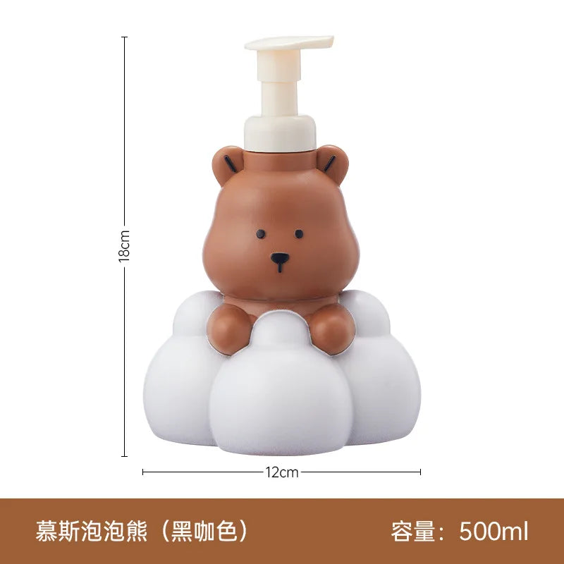 New Cartoon Cloud Bear Foam Bottle Cute Cartoon Hand Wash Pump Shampoo Cleanser Foaming Mousse Dispenser Bathroom Bathing Bottle Peaceful Pleasures Health and Wellness 500ml