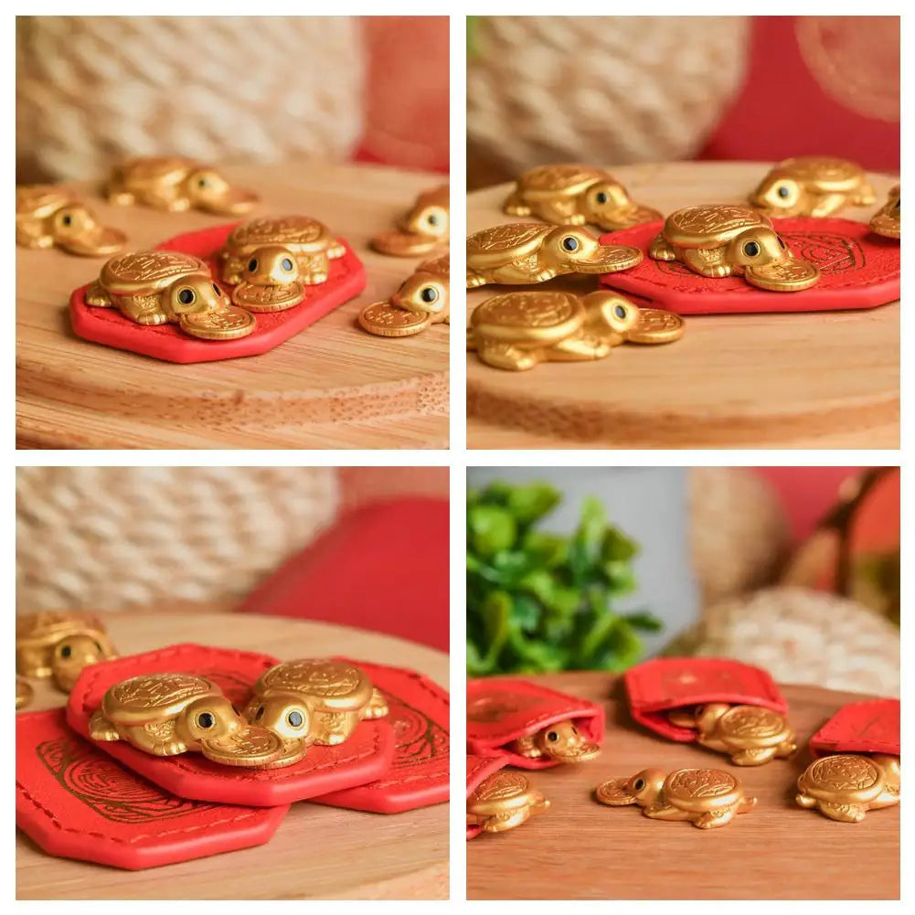 Gold Fortune Turtle Figurine with Leather Case – Lucky Gift