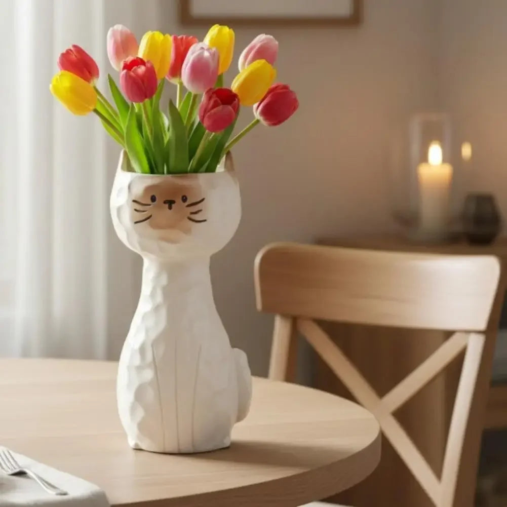 1Pc Cartoon Standing Cat Flower Pot Resin Succulent Planter Creative Tabletop Ornament Home Living Room Desktop Plant Pot Decor Peaceful Pleasures Health and Wellness