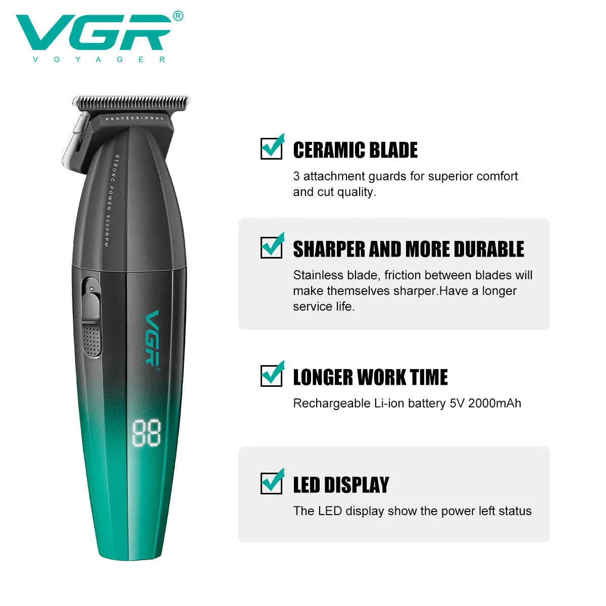 VGR Professional Electric Scissor 9000 RPM High end Hair Clipper Gradient Color Metal Body Carving Home Hair Trimmer V-906 Peaceful Pleasures Health and Wellness