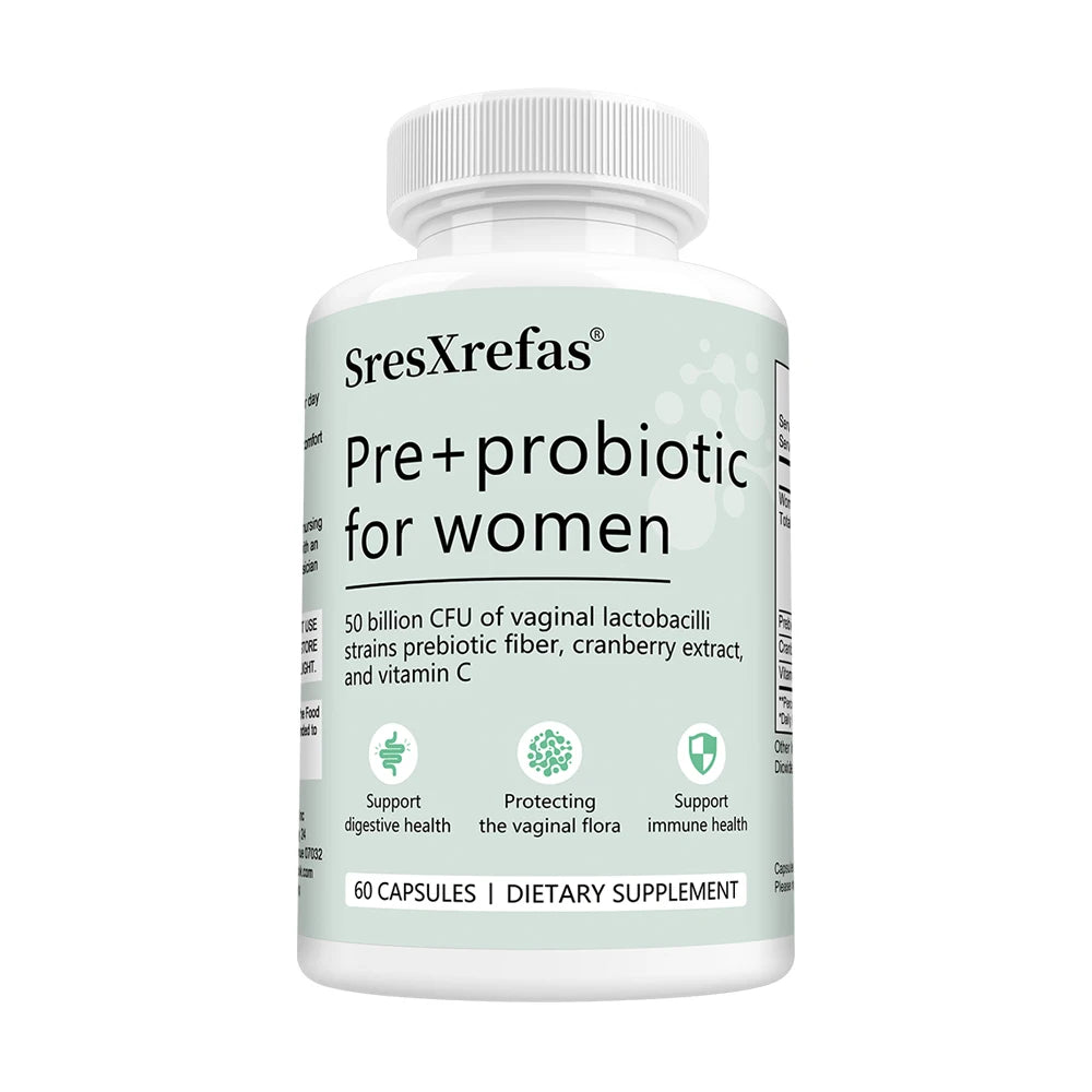 Pre+probiotic Capsules for Women, with Vitamin C, Cranberry Extract, Support Digestive Health, Protecting The Vaginal Flora Peaceful Pleasures Health and Wellness 60 count-1 bottle