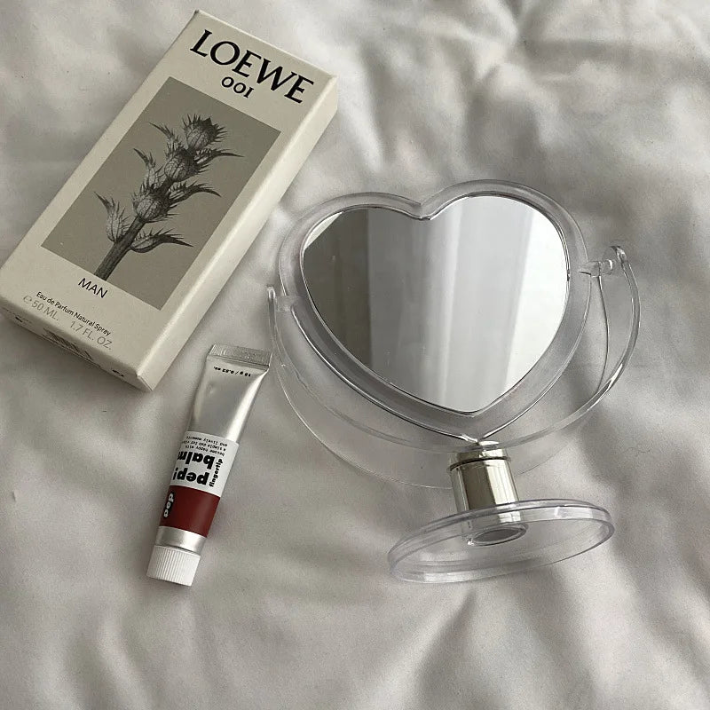 2‌pcs Heart-Shaped Acrylic Makeup Mirror - Double Sided Vanity Mirror with Transparent Base for Bedroom/Desk Peaceful Pleasures Health and Wellness WHITE