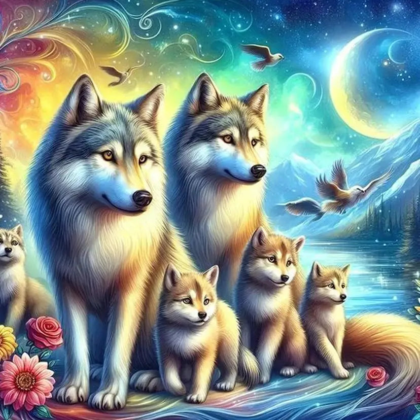 5D DIY Wolf Diamond Painting Kit – Full Round Rhinestone Mosaic Diamond Painting Kit Peaceful Pleasures Health and Wellness 4 40x60cm Unframed