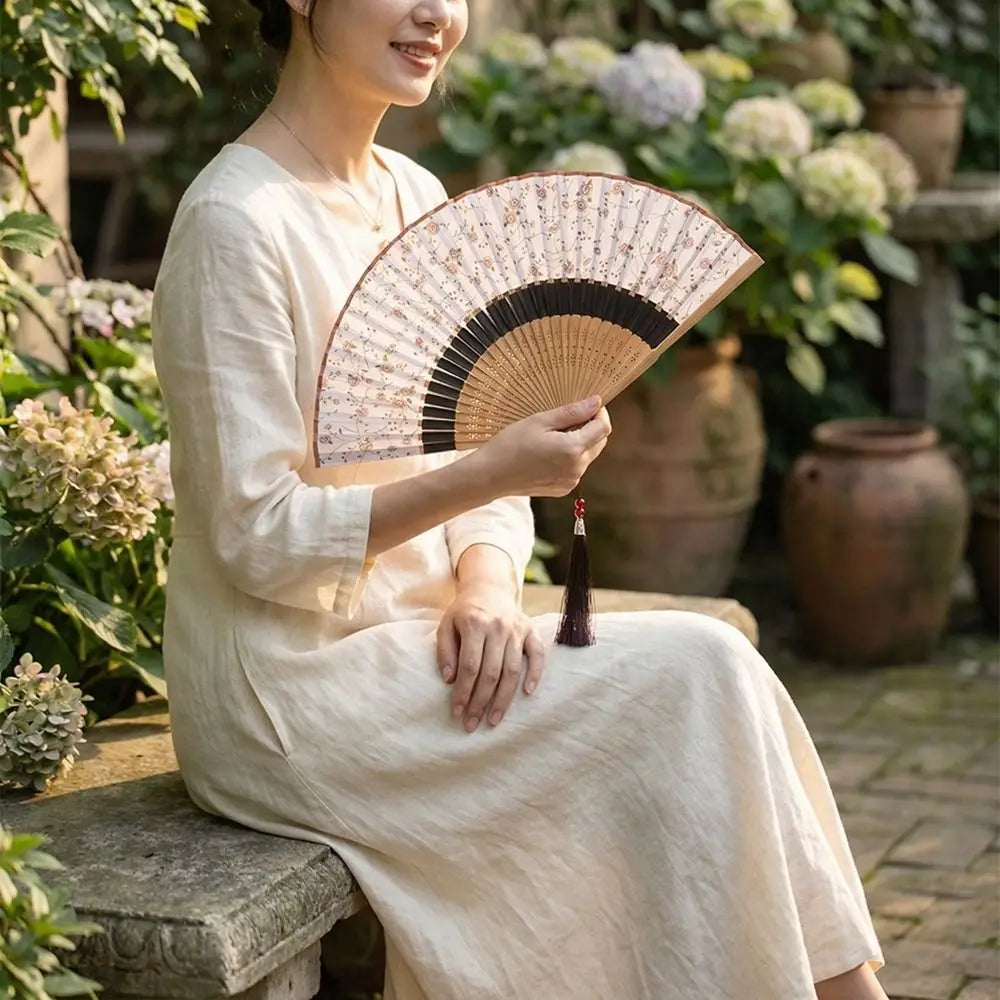 Classical Chinese Folding Fan – Bamboo Tassel Dance Accessory
