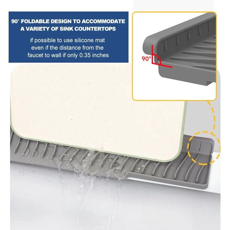 Draining Mat for Kitchen Sink,Silicone Splash Guard, Protects Sinks from Splashing, Dish Soap Dispenser & Sponge Holder Mat Peaceful Pleasures Health and Wellness