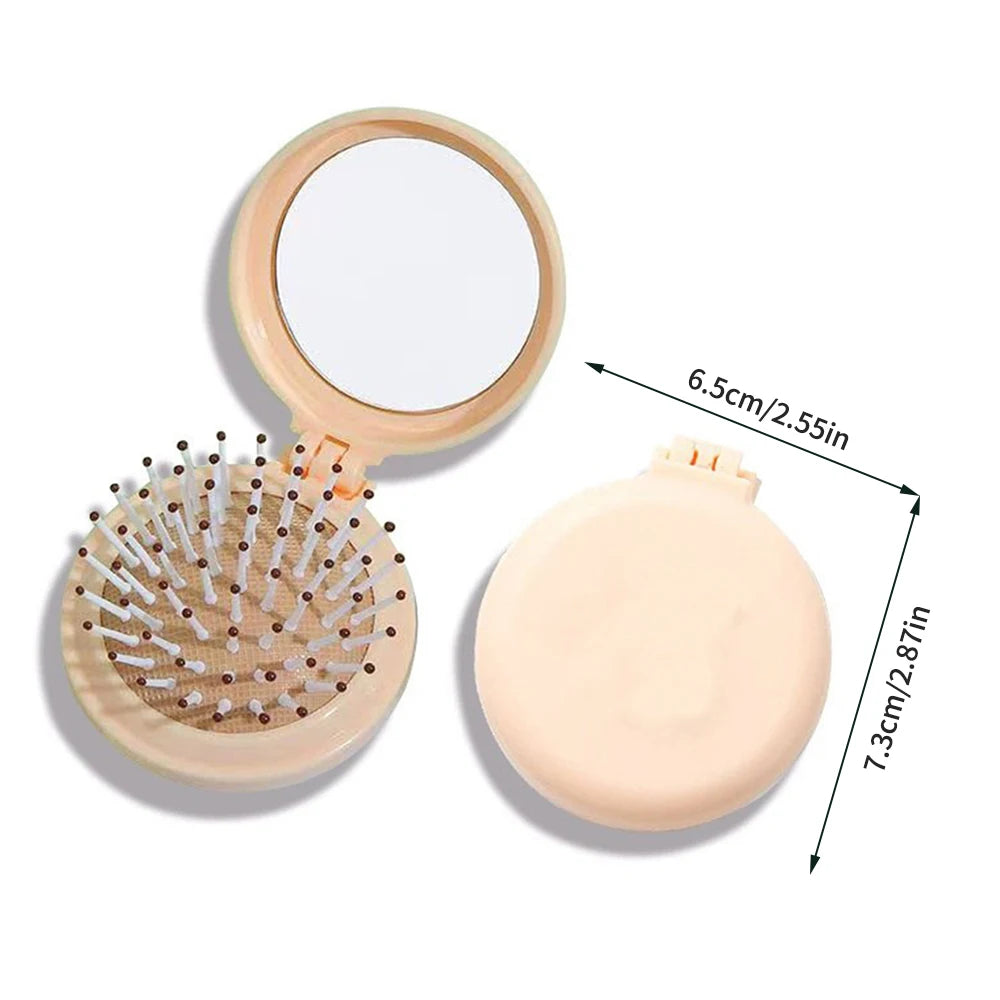 Mini Portable Folding Travel Hair Brush with Mirror for Women Lightweight Plastic Dual Fold Design for Outdoor Use Hand Washable Peaceful Pleasures Health and Wellness
