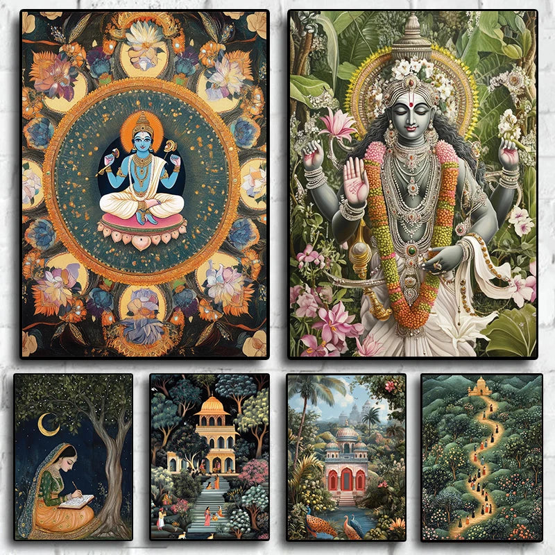 Hindu God Forest Temple Canvas Wall Art | Spiritual Indian Decor