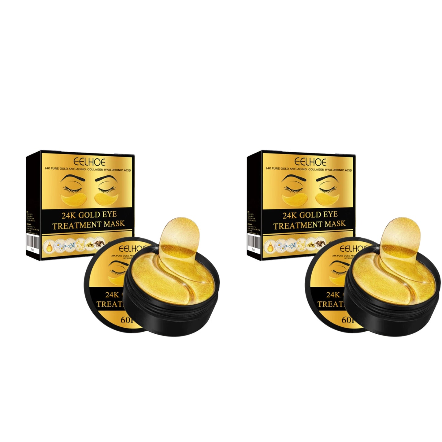 EELHOE 24k Gold Eye Mask Removing Pouch Reducing Wrinkle Dark Circles Fade Fine Lines Anti-Aging Moisturizing Collagen Eye Masks Peaceful Pleasures Health and Wellness 120pcs Boxed