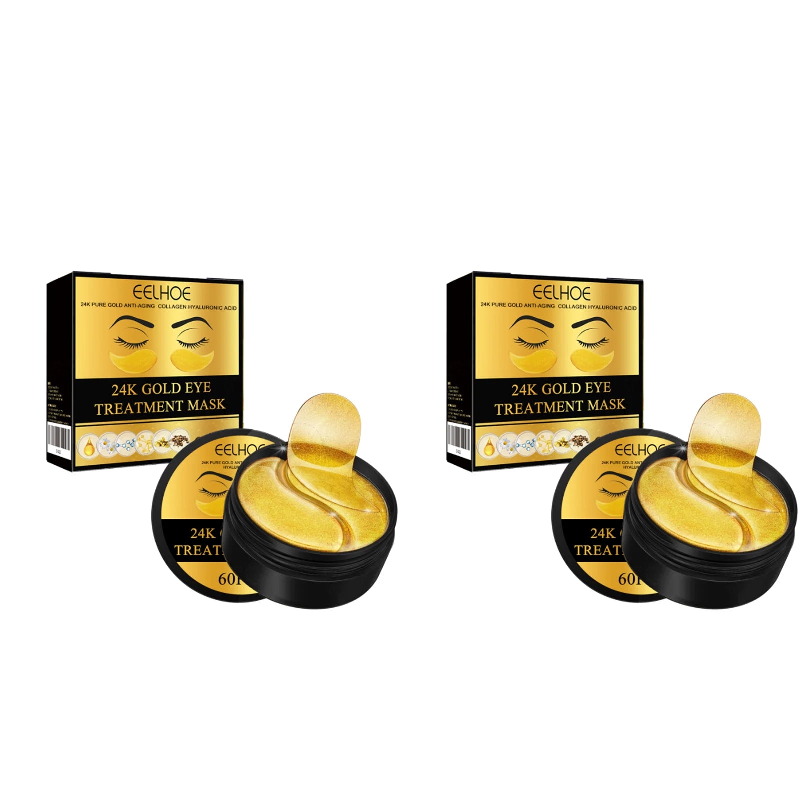 EELHOE 24k Gold Eye Mask Removing Pouch Reducing Wrinkle Dark Circles Fade Fine Lines Anti-Aging Moisturizing Collagen Eye Masks Peaceful Pleasures Health and Wellness 120pcs Boxed