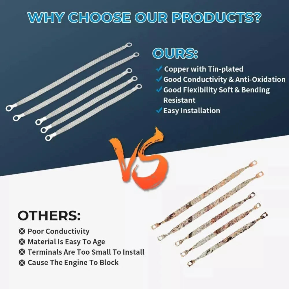 5x Engine Ground Strap Cable Copper Set for Car Truck Firewall Engine Body Frame Ignition Coil BMW E46 Mitsubishi Space Star Peaceful Pleasures Health and Wellness